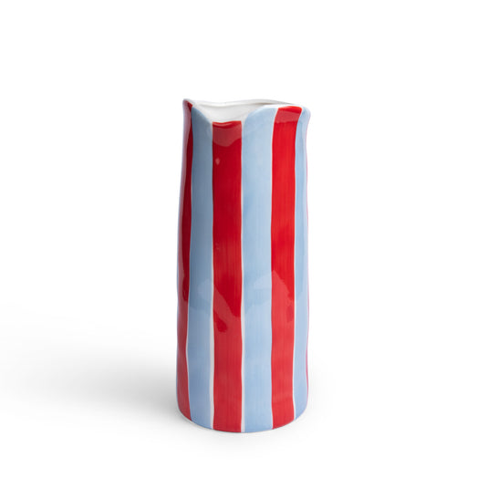 Medium Vase - Cornflower Blue & Red Stripe