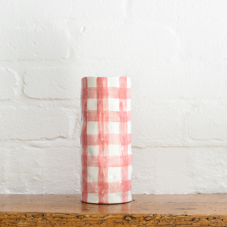 Medium Pink Gingham Vase - Noss & Co