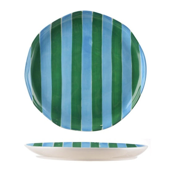 *NEW* Dinner Plate - Green & Cornflower Blue Stripe