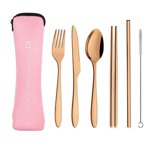 IOco re-use Stainless Steel Travel Cutlery Set of 6 Rose Gold Cutlery | Pale Pink Case