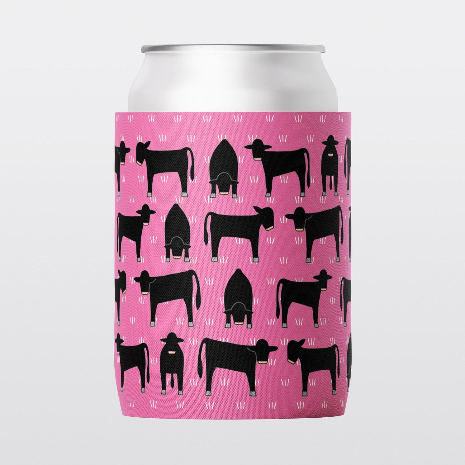Red Tractor Designs - Angus Cattle Stubby Holder (Pnk)