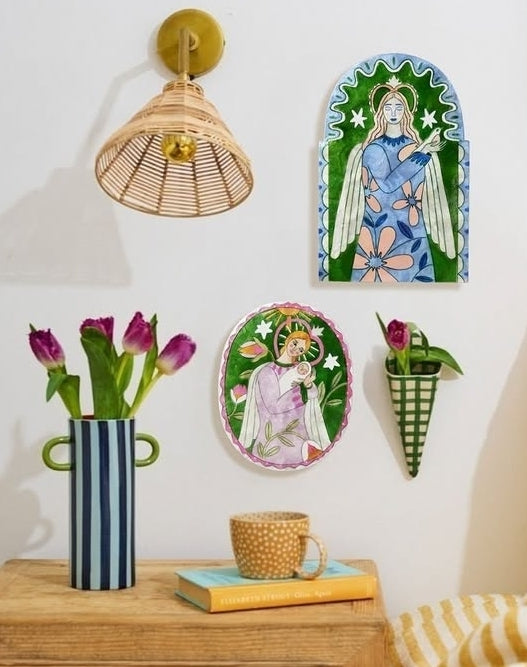 Folly Wall Vase Green Check
