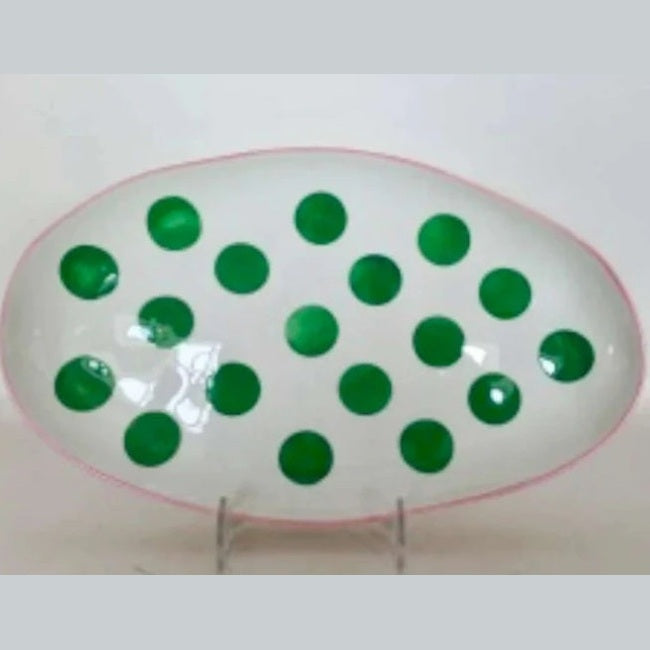 Small Oval Platter - Green Spot & Pink Rim