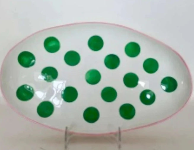 Small Oval Platter - Green Spot & Pink Rim