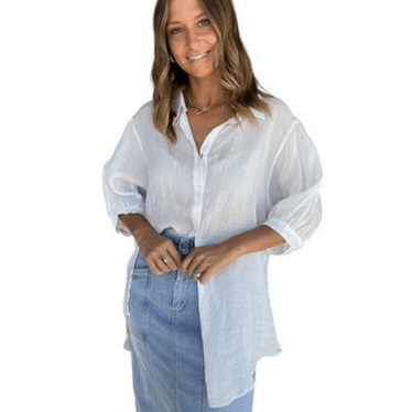 Athena Sheer Linen Long Top - White