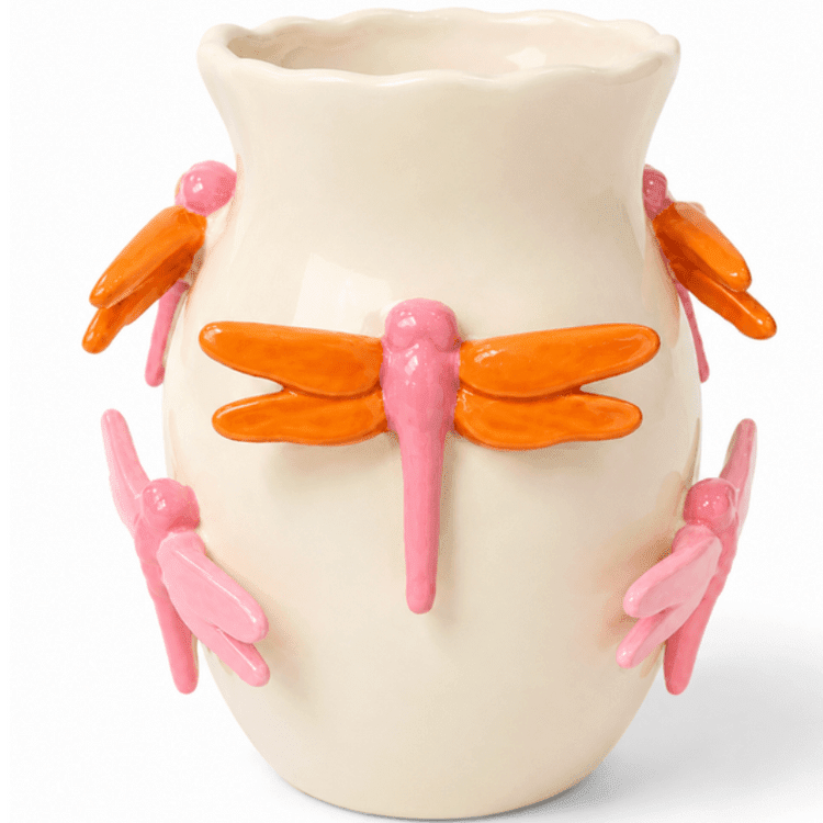 Dragonfly Vase - Pink & Orange