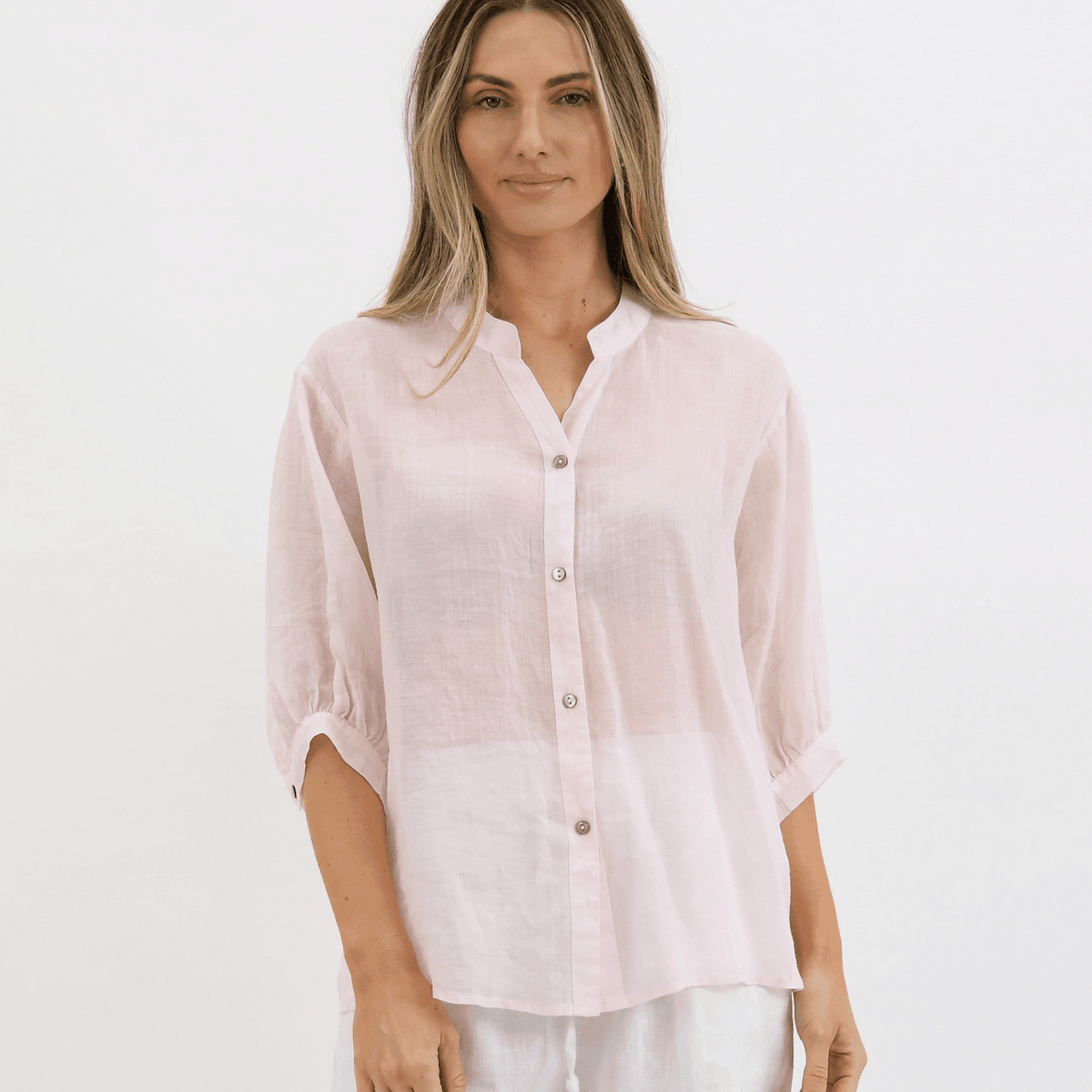 Aurora Sheer Linen Shirt - Ballet Pink