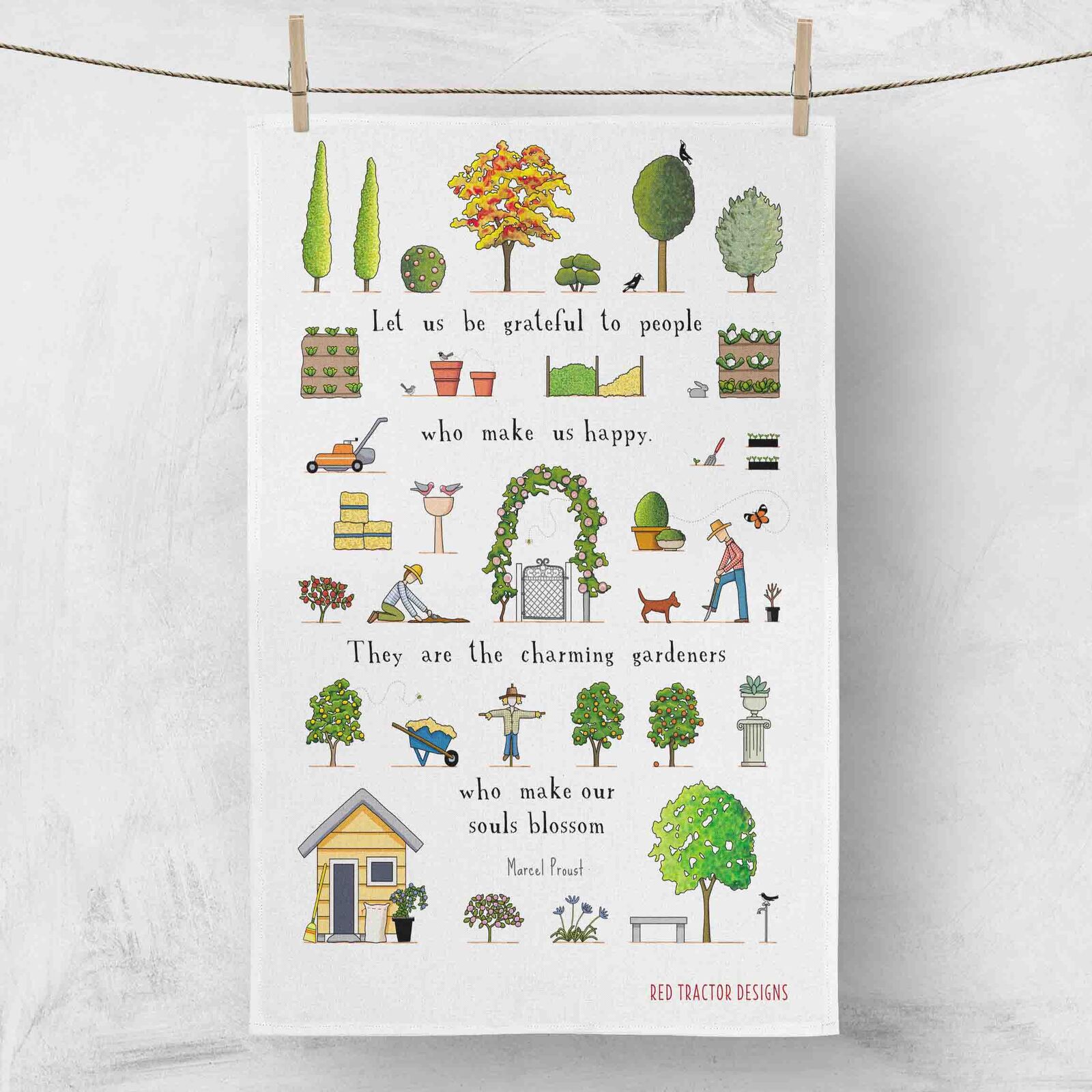 Red Tractor  Tea Towel - A Day in The Garden