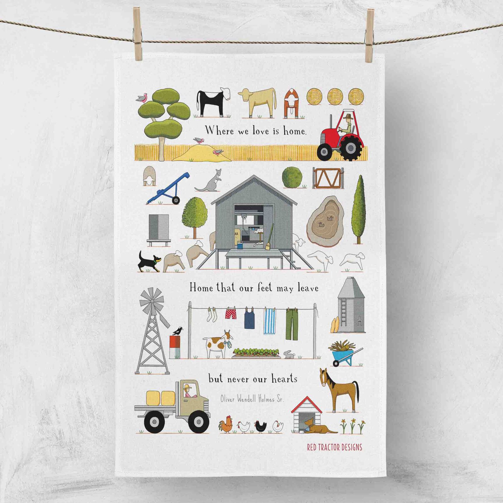 Red Tractor Tea Towel - Where we love is home