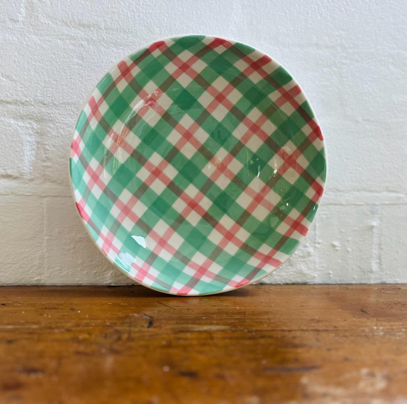 Noss & Co Green and Pink Gingham Salad Bowl