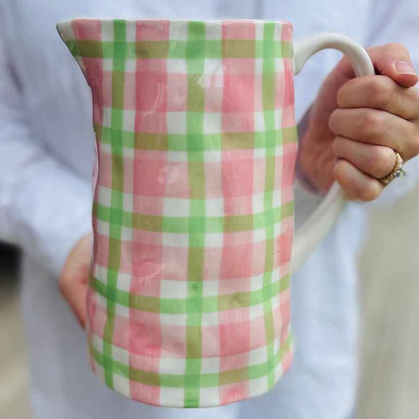 PINK AND GREEN GINGHAM JUG