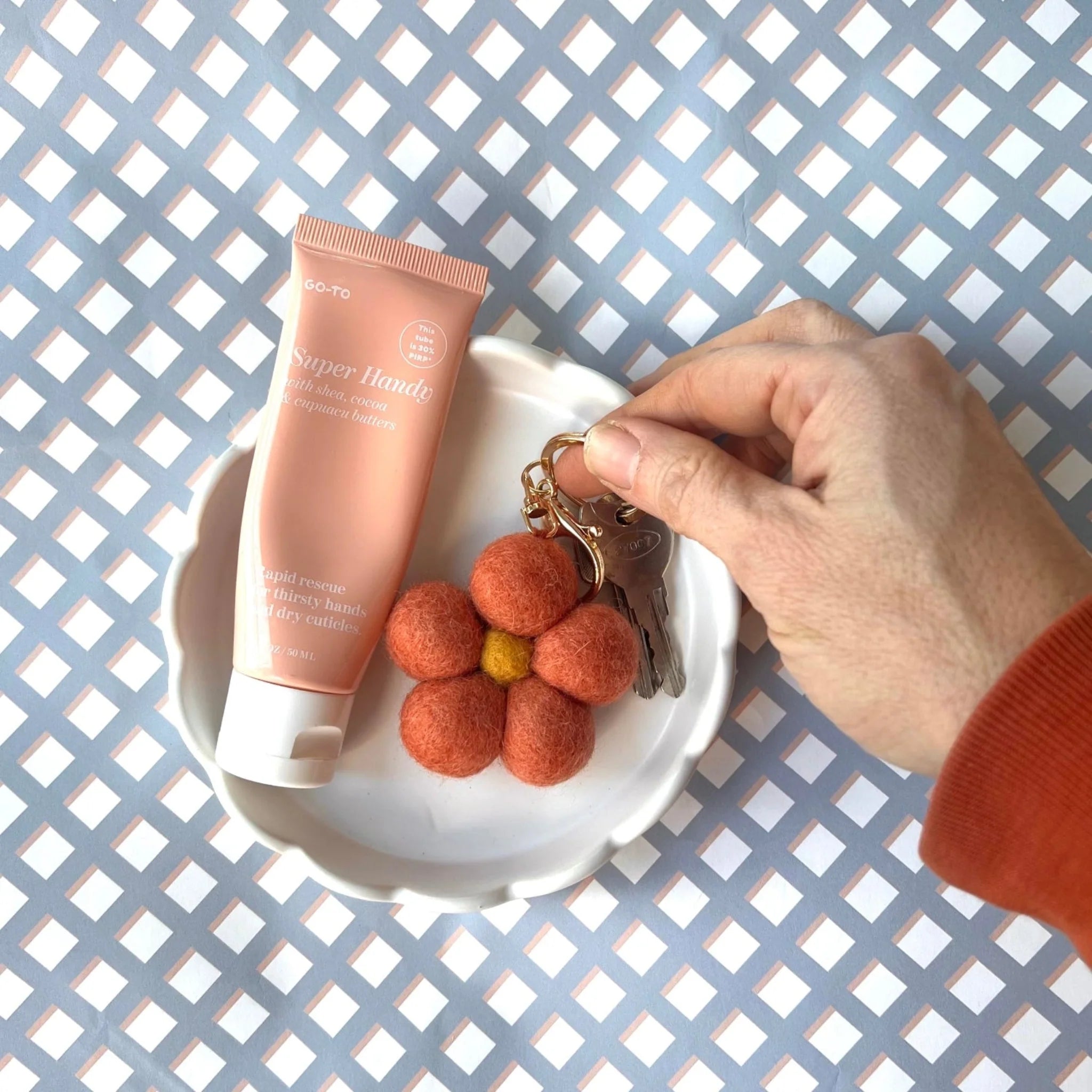 Felt Flower Keychain - Rust