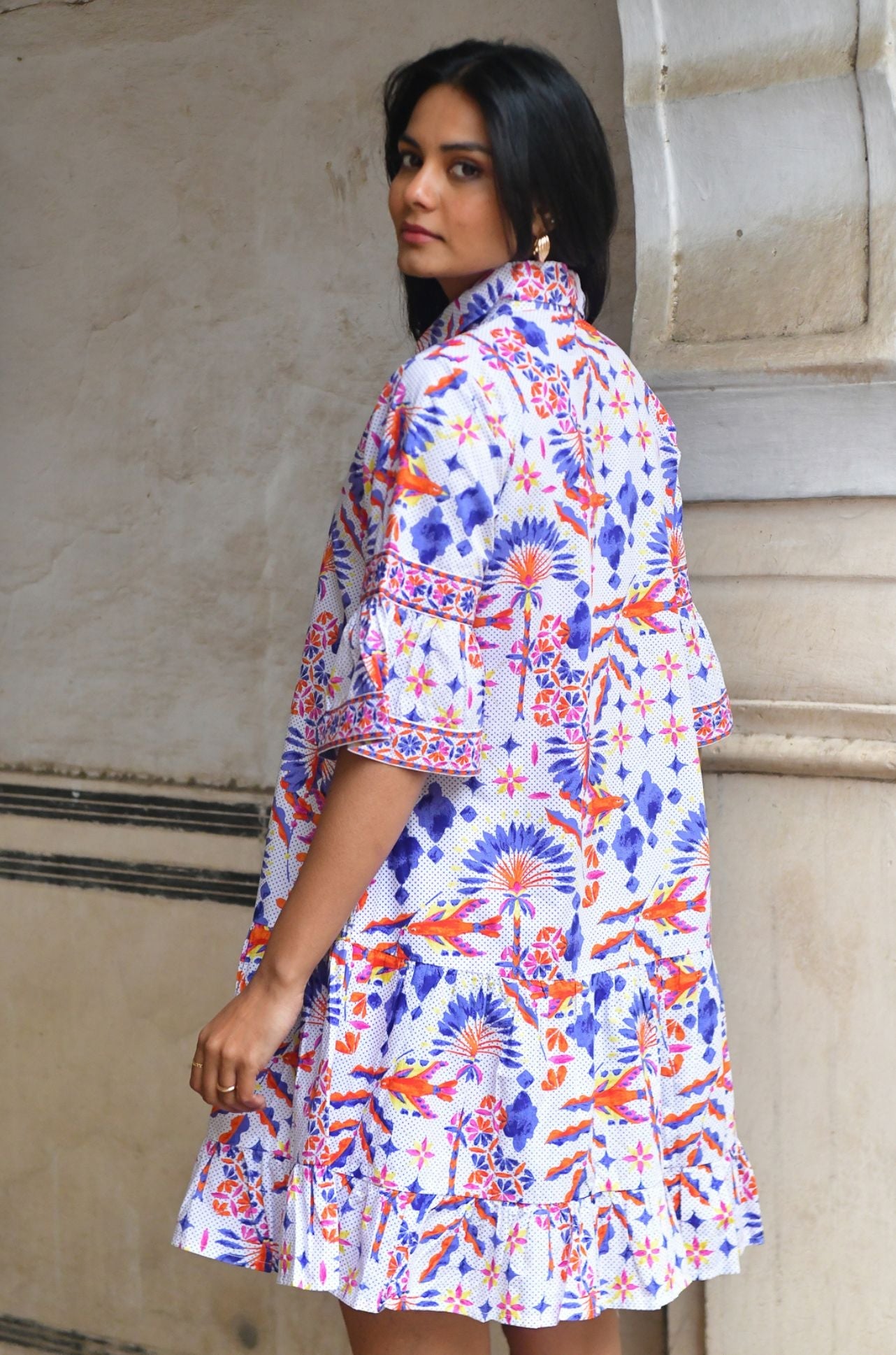 Bird of Paradise Shirt Dress - Azure and Indigo