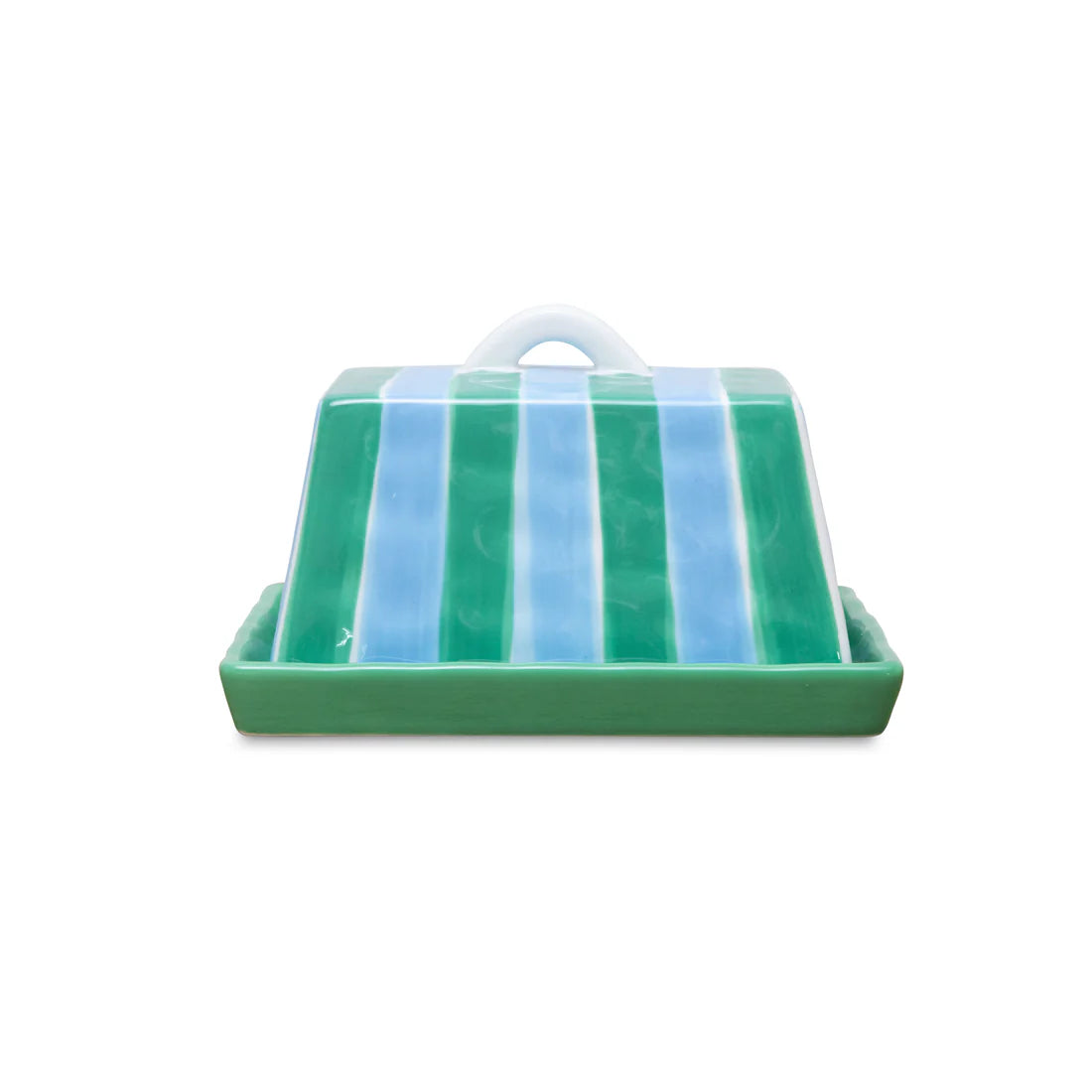 Large Butter Dish - Cornflower Blue & Green