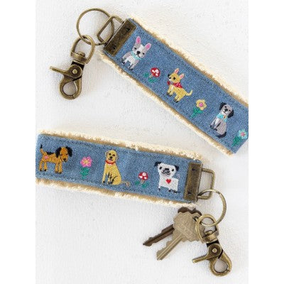 Key Fob Embroidered Denim Dog
