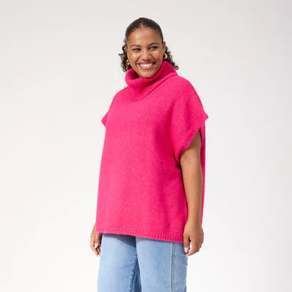 Valenza Knit Poncho - Hot Pink