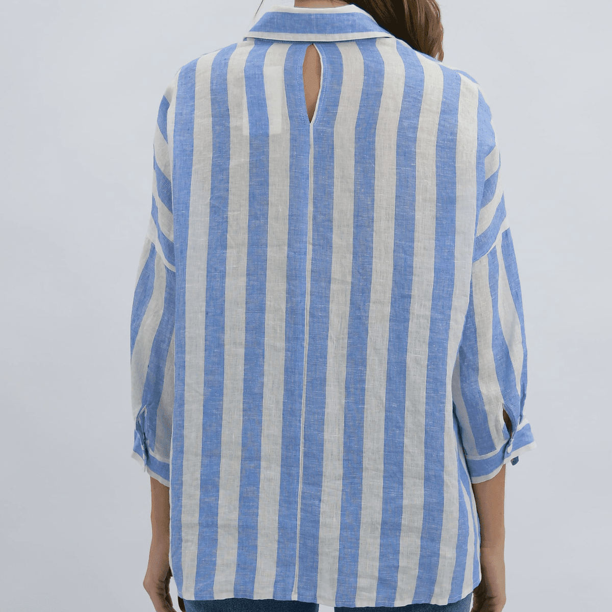 Hudson Stripe Linen Shirt - Blue