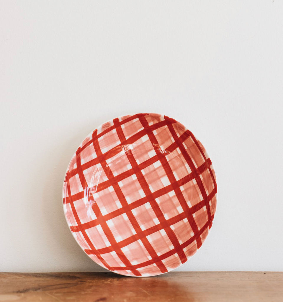 PINK AND RED GINGHAM SALAD BOWL