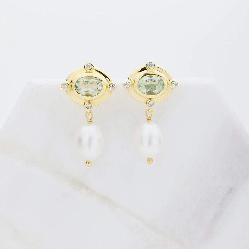 Nicola Earring - Green Amethyst & Pearl