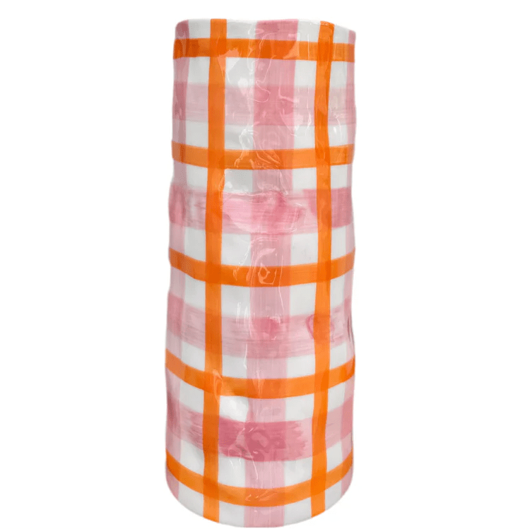 Medium Pink & Orange Gingham Vase