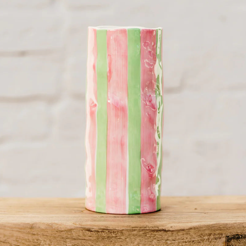 Medium Pink & Green Stripe Vase - Noss & Co