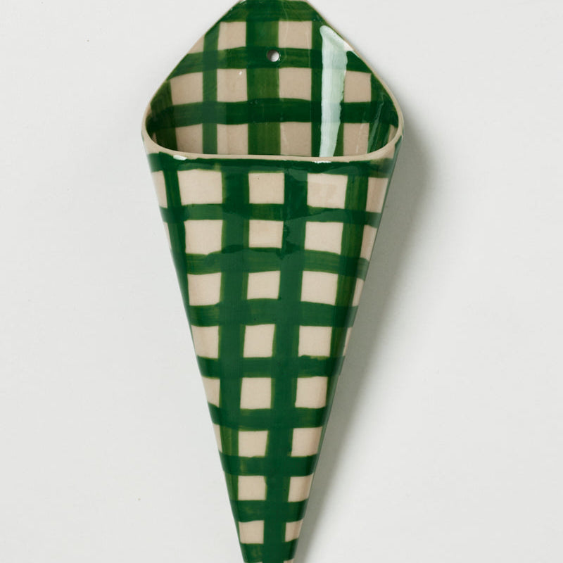 Folly Wall Vase Green Check
