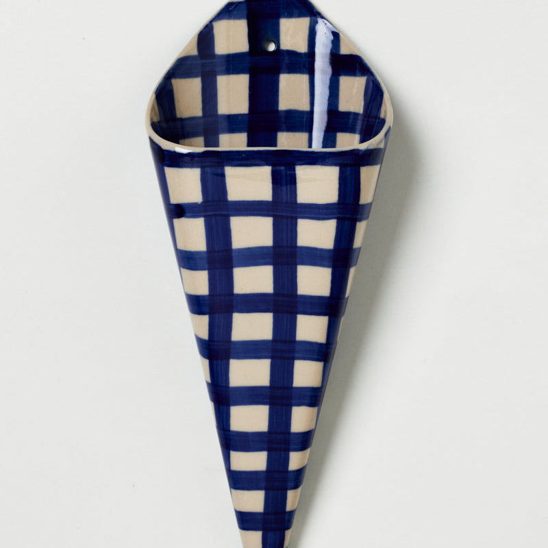 Folly Wall Vase Blue Check