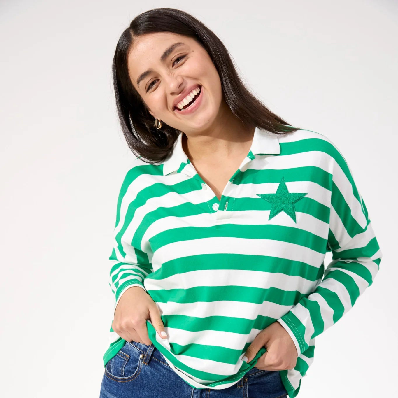 Columbus Strip Polo Top - Green