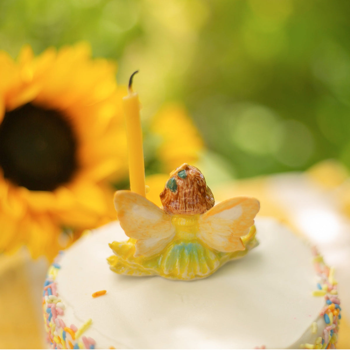 Sunflower Fairy Cake Topper | Porcelain Candle Holder