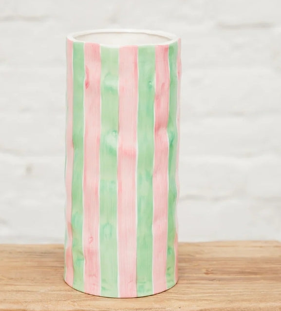 Large Pink & Mint Green Stripe Vase - Noss & Co