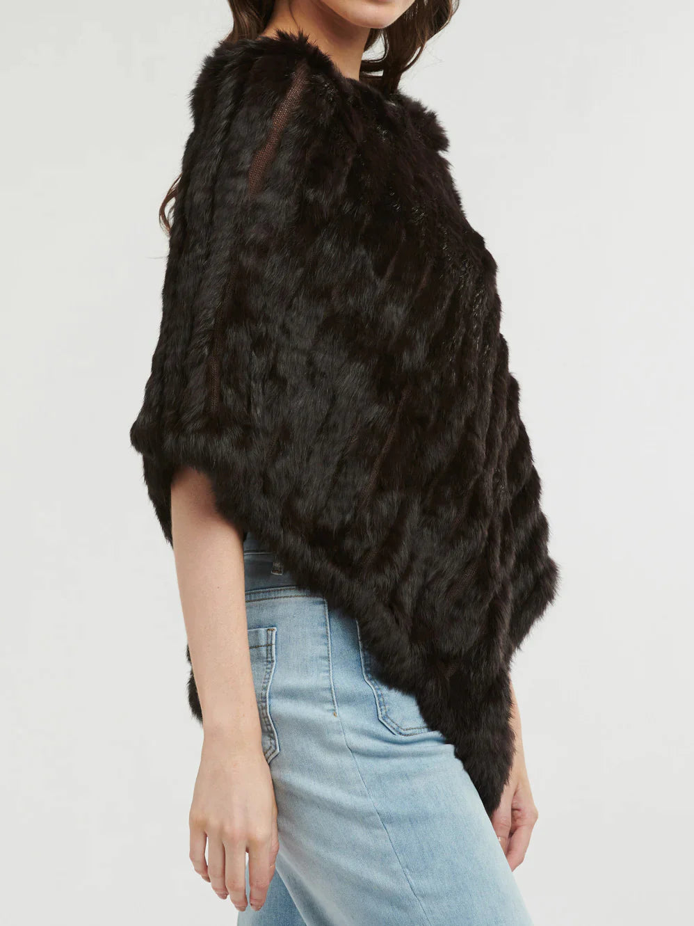 Fur Poncho - Black - one size