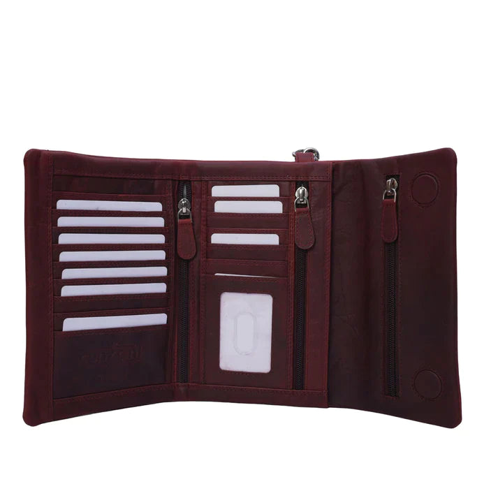 Oil Pull Up Leather Wallet - Deep Red
